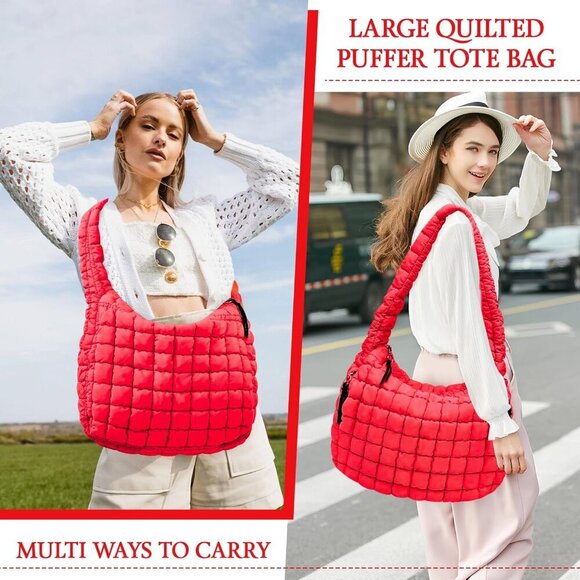 Fashionable Large Quilted Puffer Tote - Versatile Hobo Shoulder Bag for Women - Picture 2 of 7